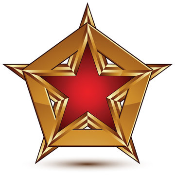 Glamorous vector template with pentagonal red star with golden o