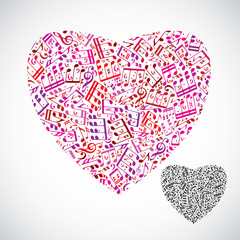 Beautiful decorative vector heart filled with musical notes isol