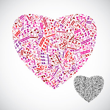 Beautiful Decorative Vector Heart Filled With Musical Notes Isol