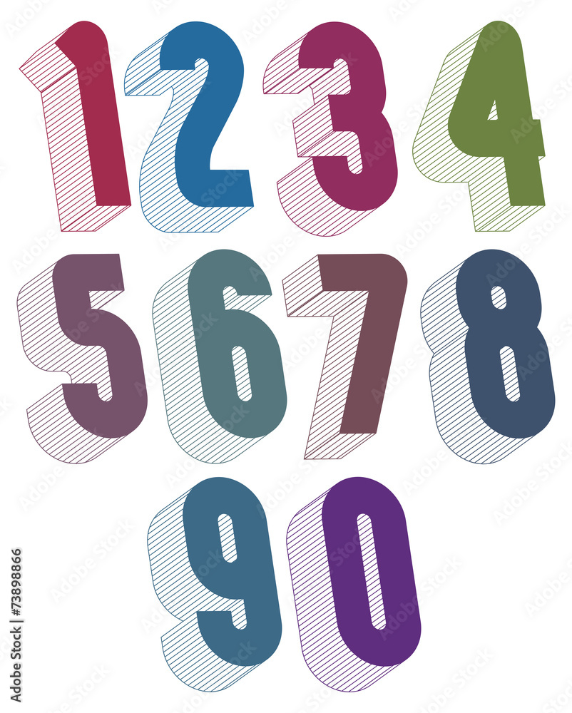 Poster 3d numbers set made with round shapes.
