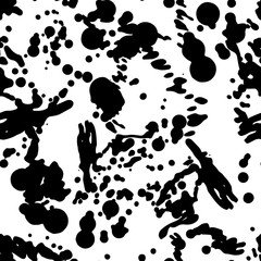 Black and white vector ink splash seamless pattern, monochrome d