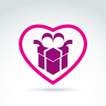 Vector Illustration Of A Purple Gift Box Sign Placed In A Heart