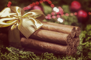 Cuban cigars Christmas gift with ribbon and ornaments
