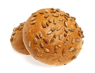 Sandwich bun with sunflower seeds isolated on white background,