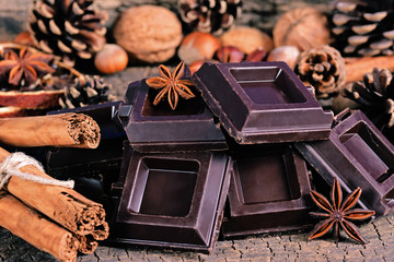 Pieces of dark chocolate