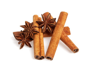 Stars anise and cinnamon isolated on a white background