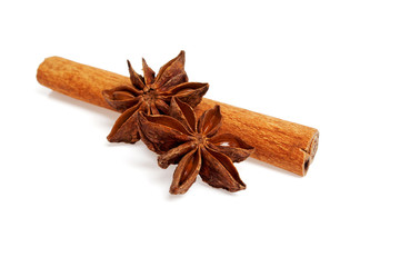 Stars anise and cinnamon isolated on a white background