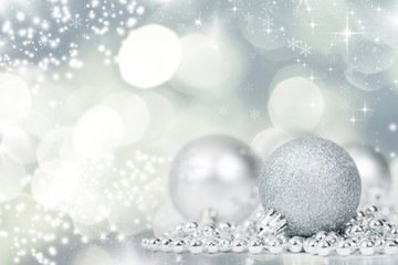 Fototapeta na wymiar Silver Christmas background with decorations