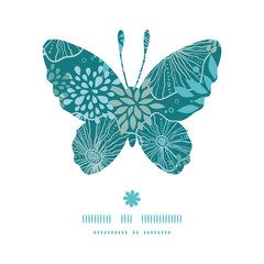Vector blue and gray plants butterfly silhouette pattern frame