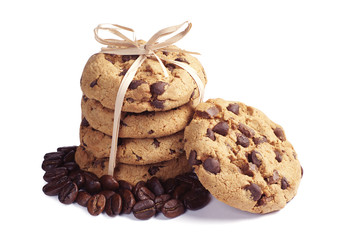 Chocolate cookies and coffee beans