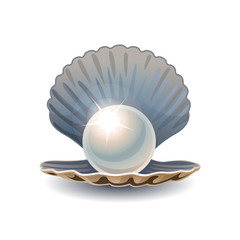 Shiny pearl in opened seashell
