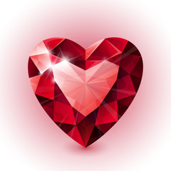 Naklejka na ściany i meble Red shining ruby heart shape on white background