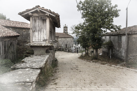raised granary in an ancient village of Galicia - Spain
