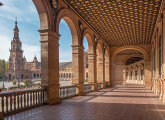 Seville - The portico of Plaza de Espana square - obrazy, fototapety, plakaty