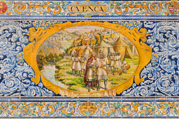 Fototapeta na wymiar Seville - The Cvence - tiled provinces on Plaza de Espana