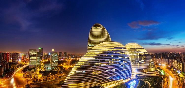 Cityscape And Famous Landmark Building,WangJing Soho At Night.