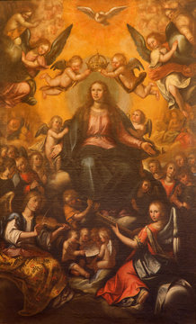 Seville - paint Coronation of Virgin Mary in EL Salvador church