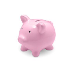 Pink piggy bank isolated on white background