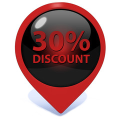 Discount thirty percent pointer icon on white background