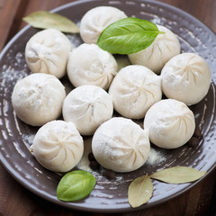 Close-up of raw georgian khinkali, studio shot