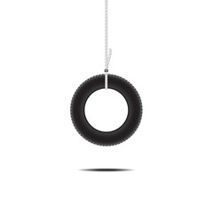 Car tire hanging on rope