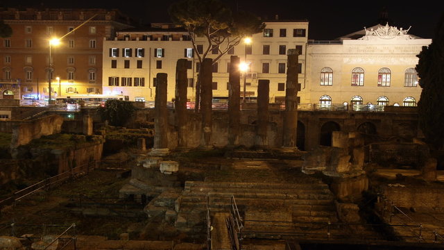 Roman ancient ruins in Largo di Torre Argentina, Rome, Italy