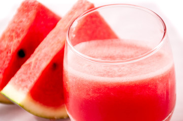 Fresh water melon juice on white