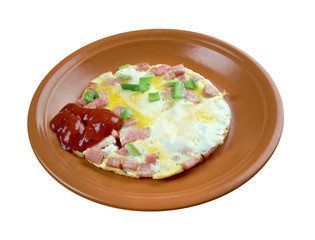 Fresh fried egg and pork ham