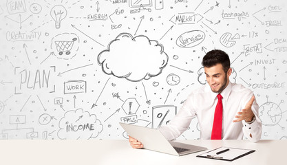 Business man with business concept background