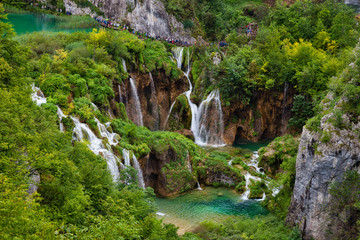 Fototapeta premium Lake at Plitvice Lakes National Park in Croatia with waterfalls.
