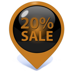 Sale twenty percent pointer icon on white background
