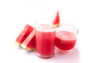 Fresh water melon juice on white
