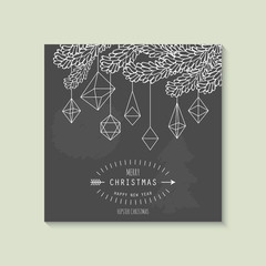 Hipster Christmas greeting card design with geometric ornaments