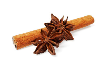 Сinnamon stick and stars anise isolated on a white background