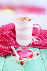 Cranberry milk dessert in glass