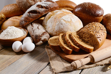 Fresh bread on table close-up