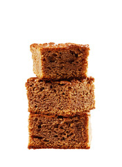brownie, closeup chocolate cake isolated on white