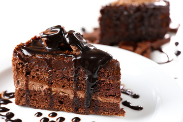 Yummy chocolate cake, close-up