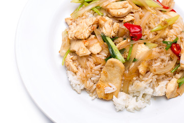 Rice and pork with chilli. thai food.