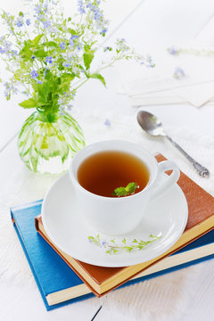 Herbal tea on wooden table