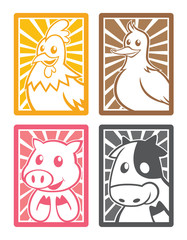 Four cute animal characters in the frame - four colors