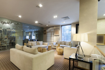 Hotel lobby cafe interior 
