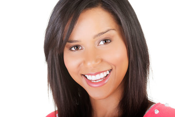 Fototapeta premium Portrait of beautiful mulato woman smiling