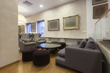 Modern hotel lobby cafe interior 