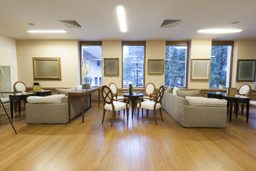 Hotel lobby cafe interior 