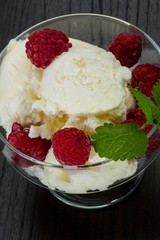Ice cream with raspberry