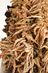 peppers hung to dry in the La Boqueria market Barcelona