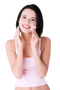 Portrait Of A Woman Removing Makeup