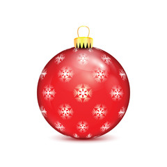 Red Christmas ball with snowflakes isolated on white background