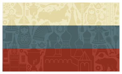 Flag of Russia with traditional Russian symbols
